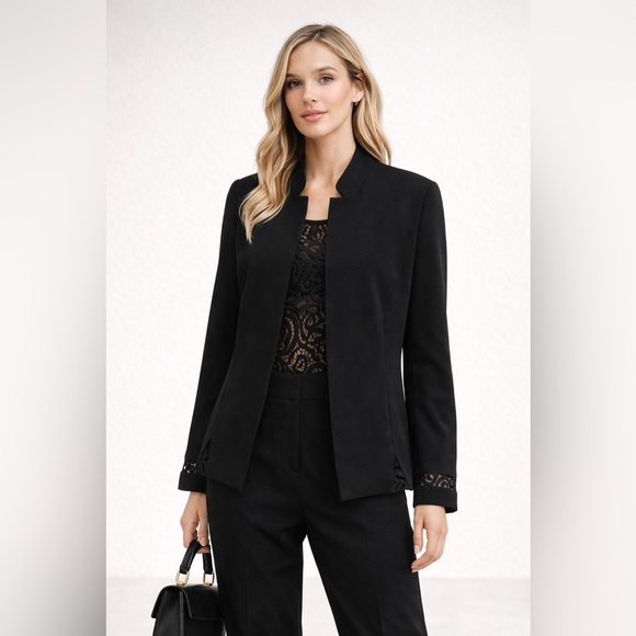 Tahari Arthur S. Levine Lace-Back Blazer | Black | Size 12 - Picture 3 of 8